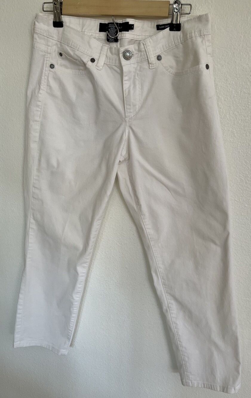 Calvin Klein Jeans Womens Skinny Crop Pants Sz 8 White Minimalist Quiet Luxury